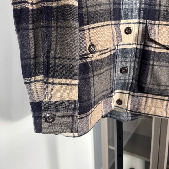 Jenni Kayne Shearling Lined Farmhouse Navy Plaid Jacket M NEW Wool Tan Coat - Picture 4 of 7